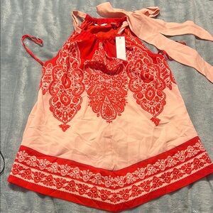 New York & Company Red and Pink Patterned Halter Dress